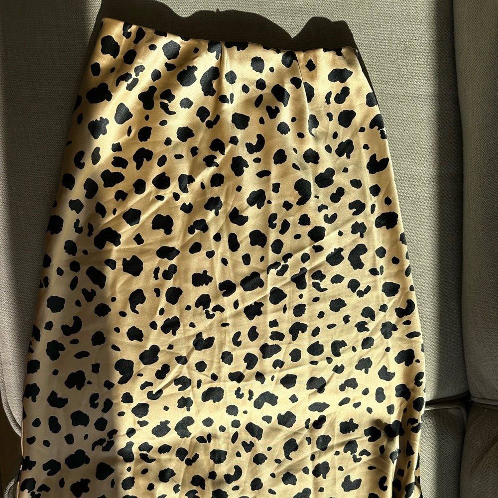 Leopard Print Satin midi skirt